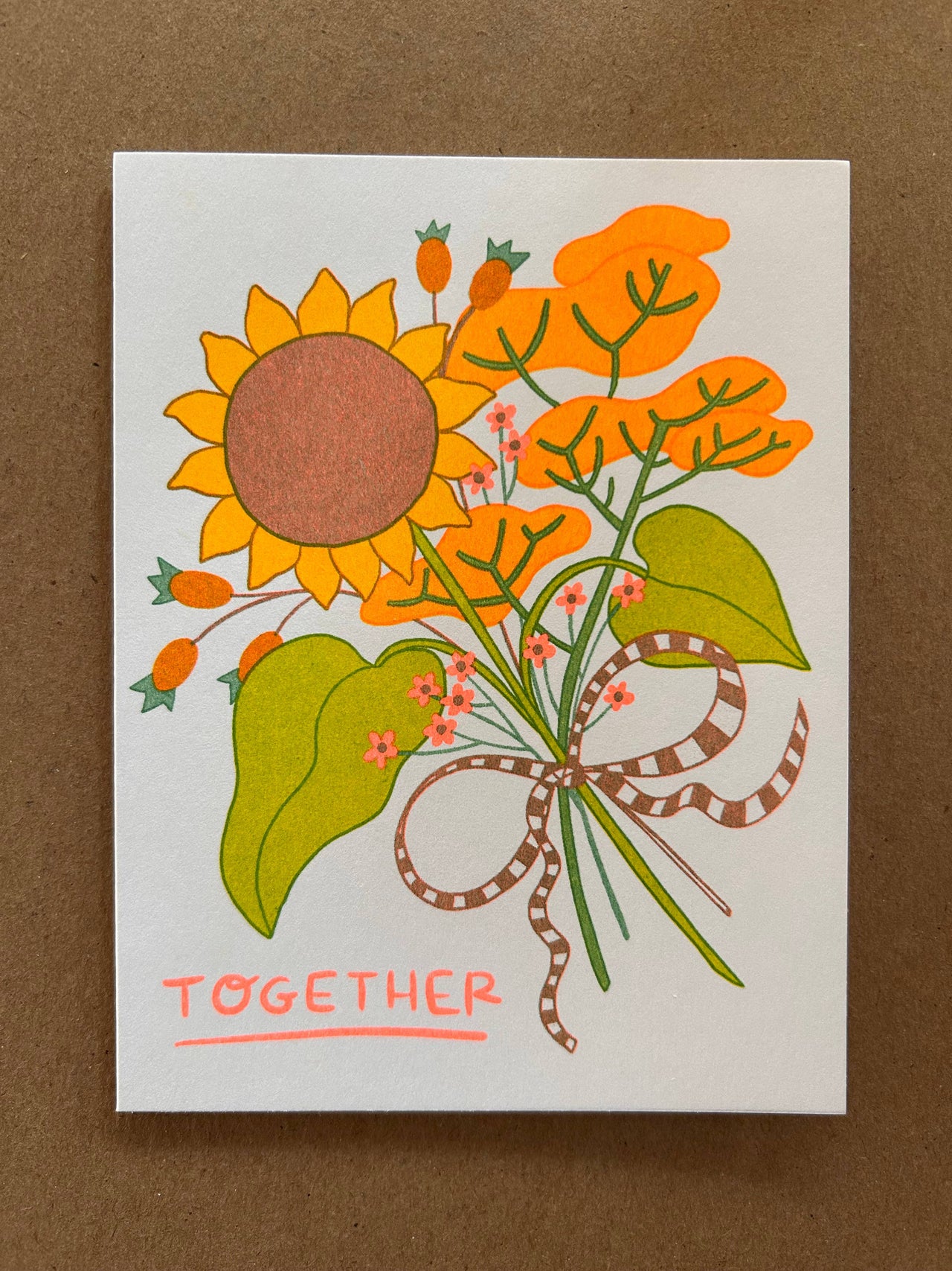 Together bright bouquet - Risograph Greeting Card