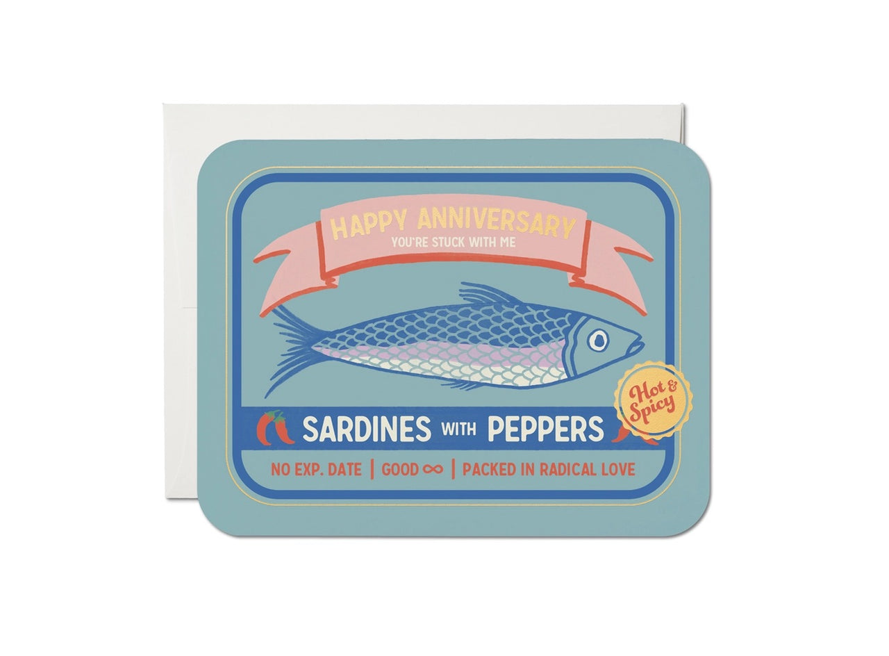 Red Cap Cards - Greeting Card - "You're Stuck With Me" Sardines with Peppers