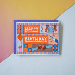 Happy Birthday quilt hands - Risograph Greeting Card