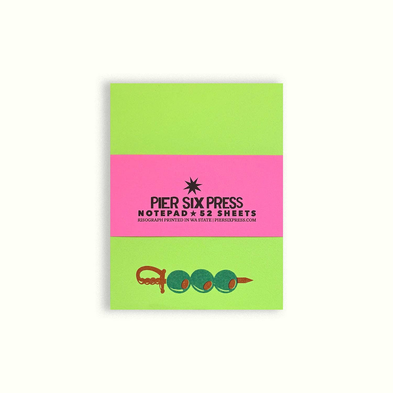 Salty Skewer Olive - Risograph 'Little Jotter' Notepad 
