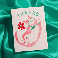 Thanks Cat & Flower - Risograph Card