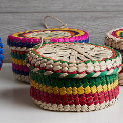 Mexican Woven Palm Tortilla Basket: Multi-Colored