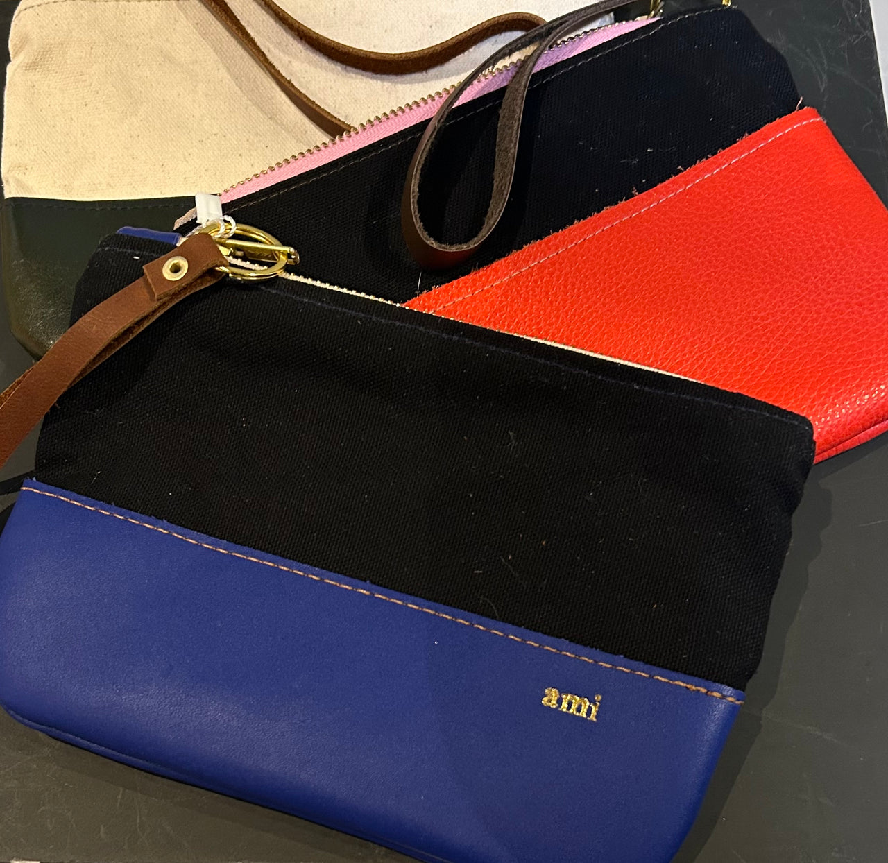 Ami Bags - Two-Toned Leather Fabric Zip