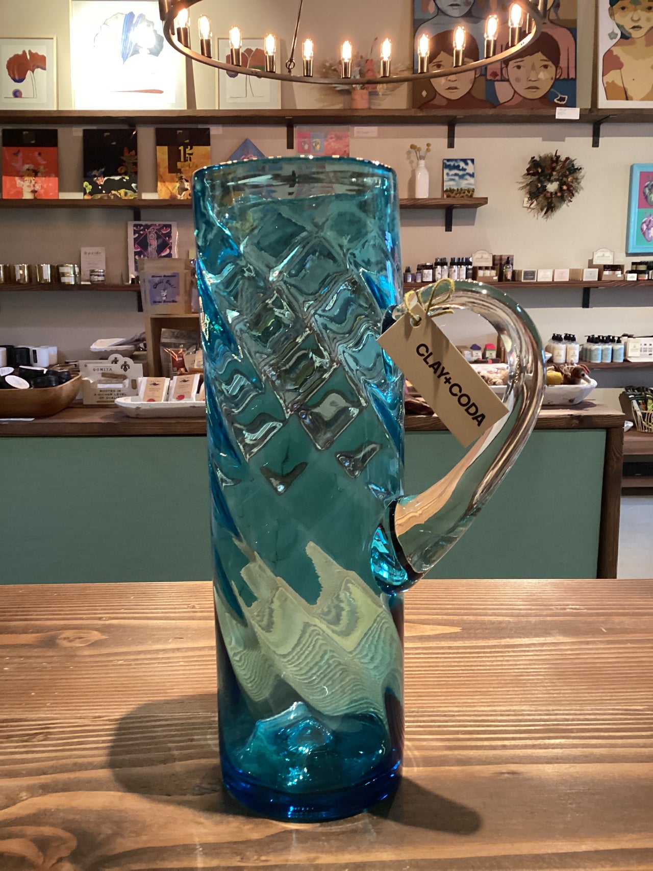 Clay + Coda- Item #100- Blue Optic Swirl Pitcher