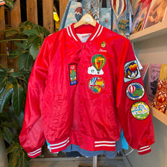 Rare Vintage Red Satin Balloon Fiesta Jacket with Patches