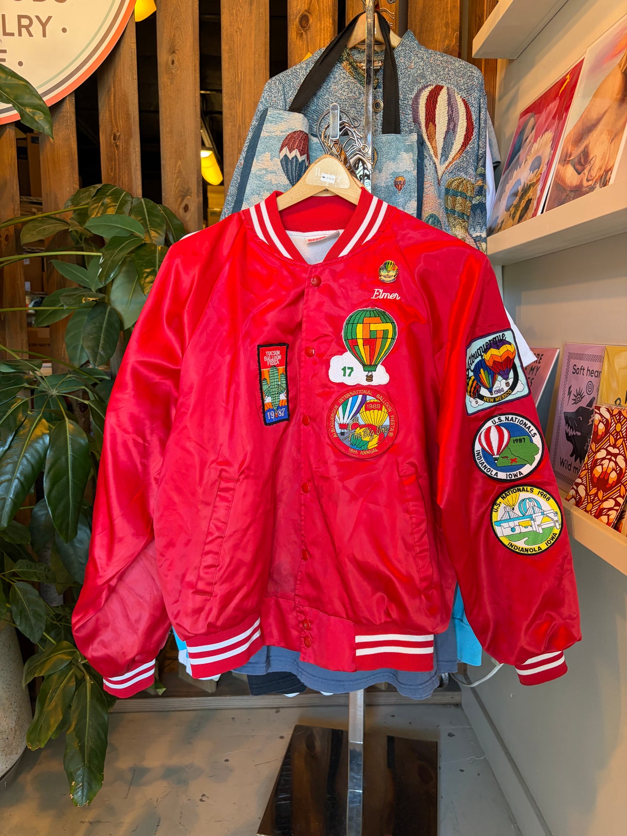 Rare Vintage Red Satin Balloon Fiesta Jacket with Patches