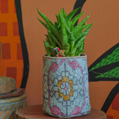 Vintage Rug Pattern Storage and Plant Basket