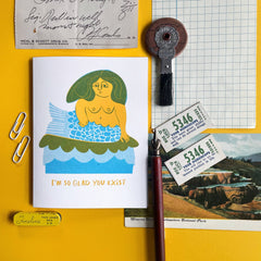 Glad you Exist Mermaid - Cute Risograph Greeting Card