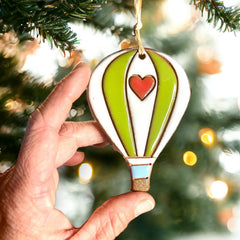 Hearts & Stripes Hot Air Balloon Artisanally Crafted Ornament: Green