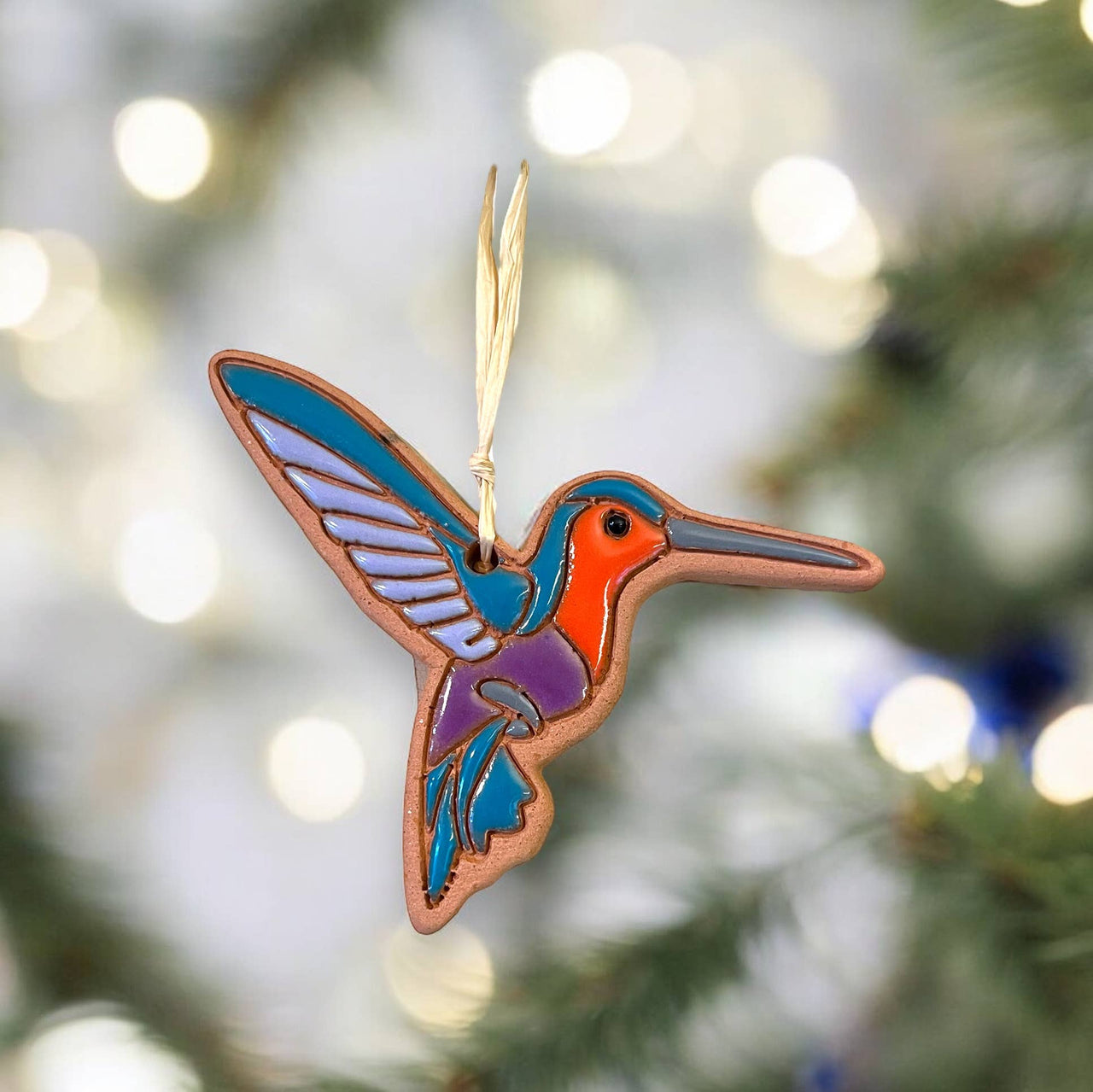 Hummingbird Artisanally Crafted Ornament: Blue Body Red Chest