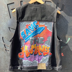 Apple Vintage - Vintage Clothing - Custom Hand-Painted “SAVE THE HUMANS”Graffiti Vest