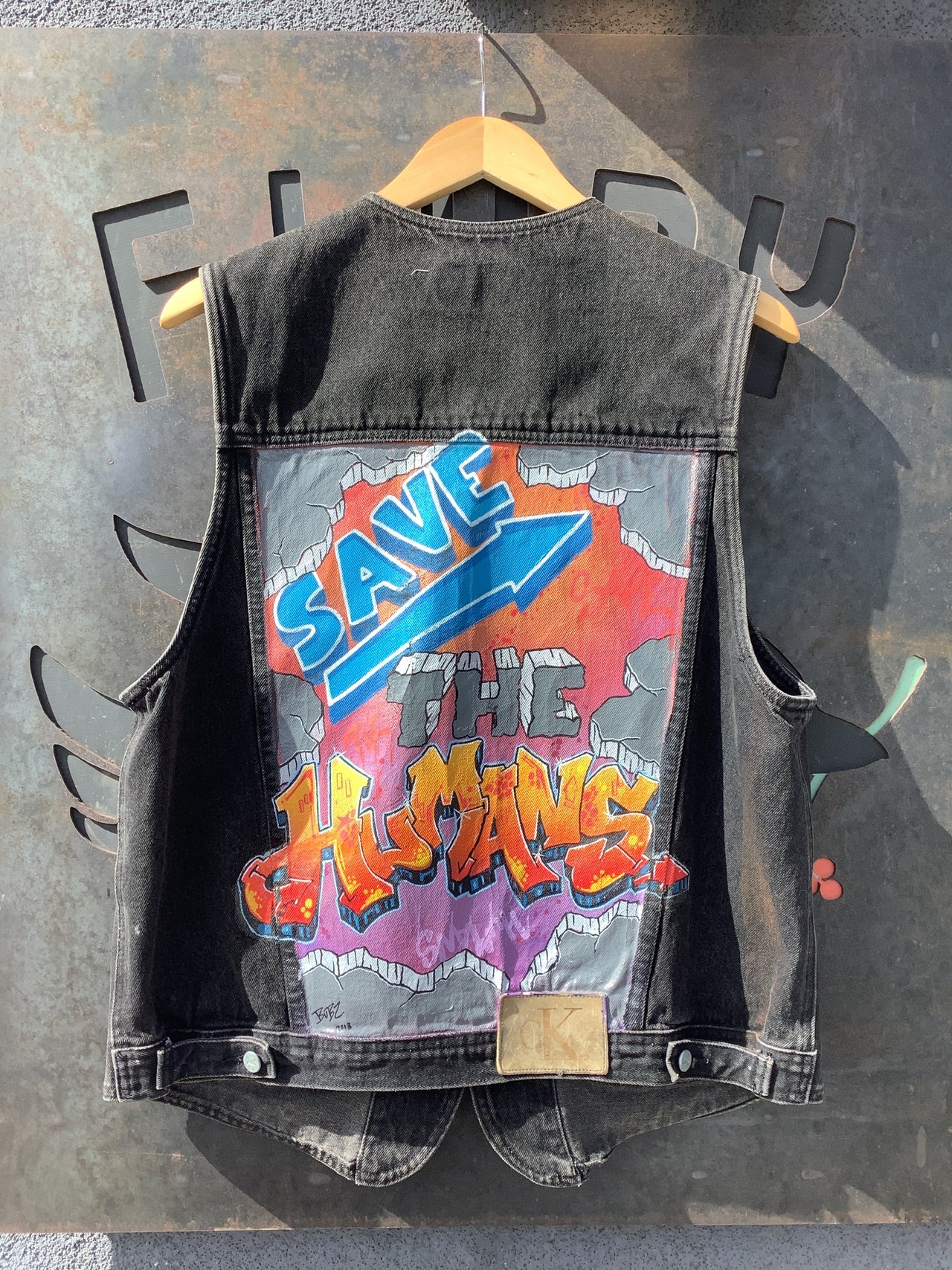 Apple Vintage - Vintage Clothing - Custom Hand-Painted “SAVE THE HUMANS”Graffiti Vest