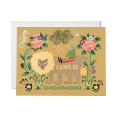 Lion and Rabbit Love Greeting Card : Single