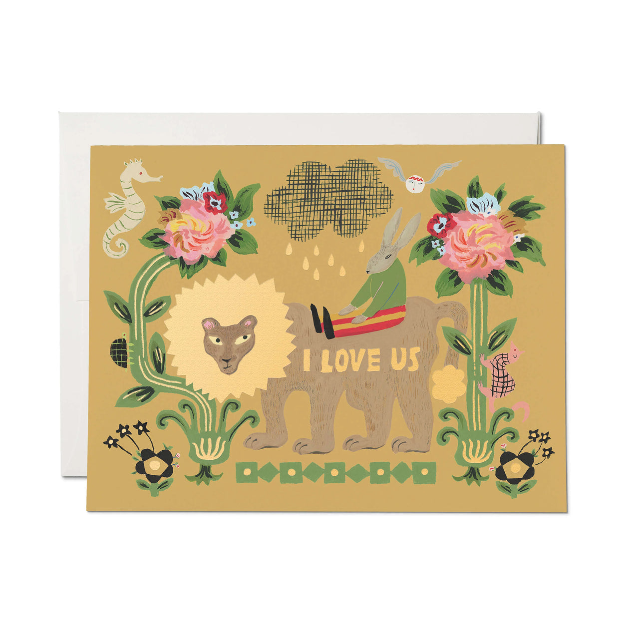 Lion and Rabbit Love Greeting Card : Single