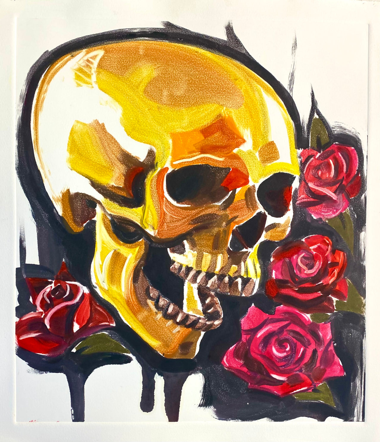 Aaroneous Arts - “Skull” Monotype Original Art Print 16.5x18