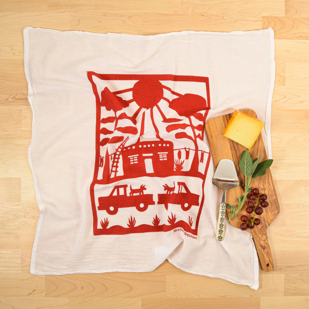 Kei & Molly - Tea Towel - Adobe House (Red)