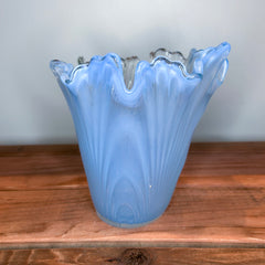 Clay + Coda - Mid Century Blue Opalescent Art Glass Vase (127)