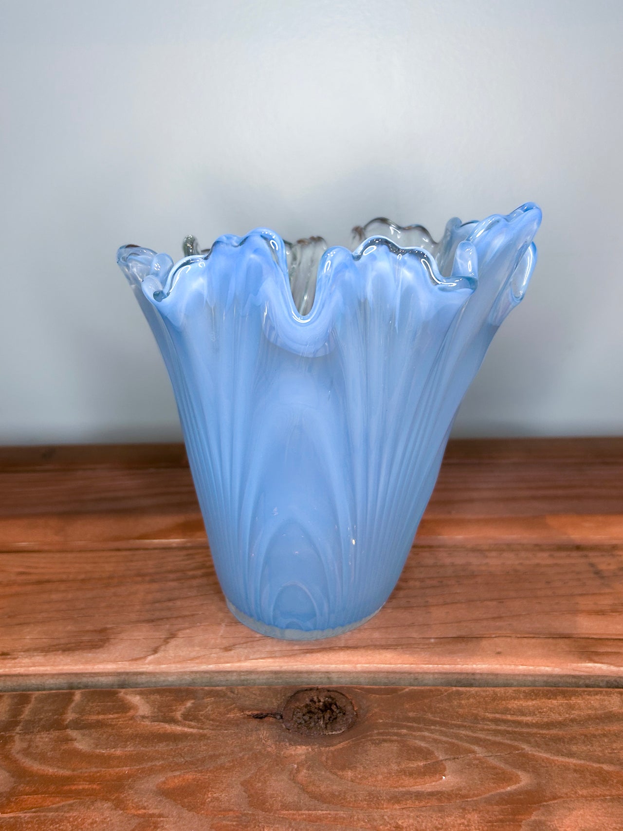 Clay + Coda - Mid Century Blue Opalescent Art Glass Vase (127)