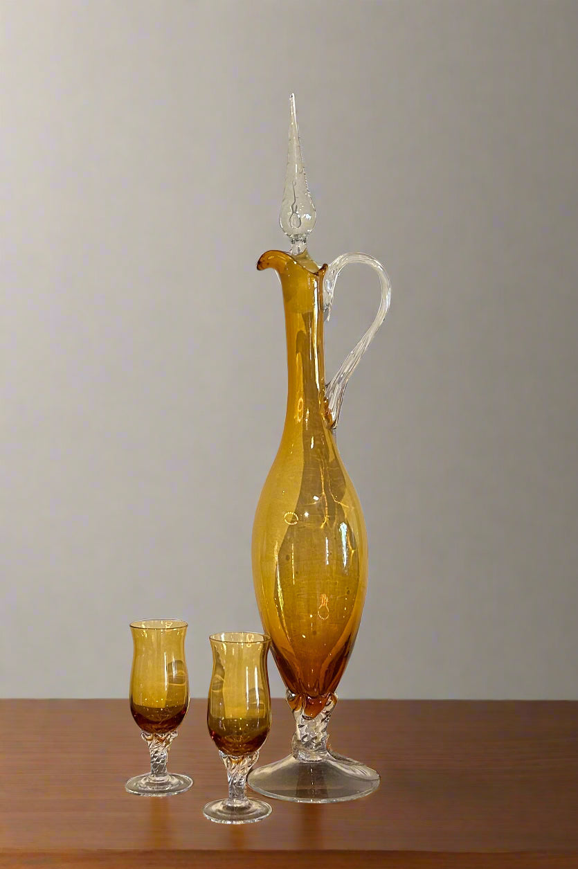 Clay + Coda - Vintage Mid Century Modern Amber Decanter Set by Empoli, Italy (131)