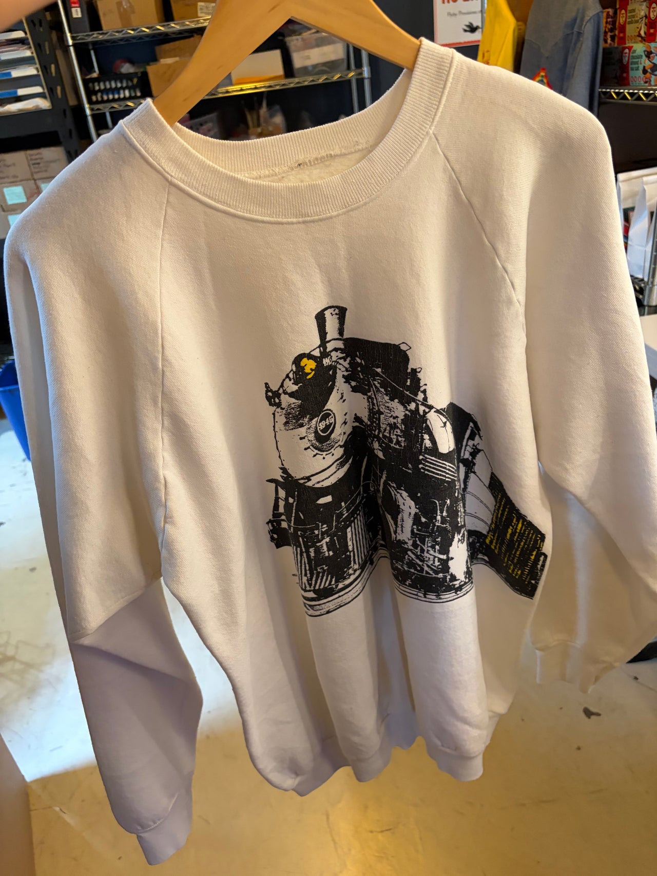 Vintage - Railroad Screenprint Pullover in white