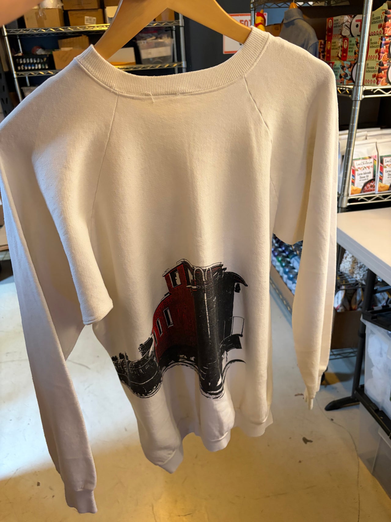 Vintage - Railroad Screenprint Pullover in white
