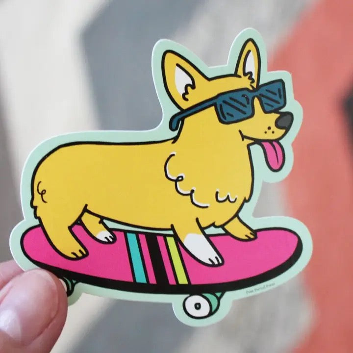 Free Period -Skateboarding Corgi sticker