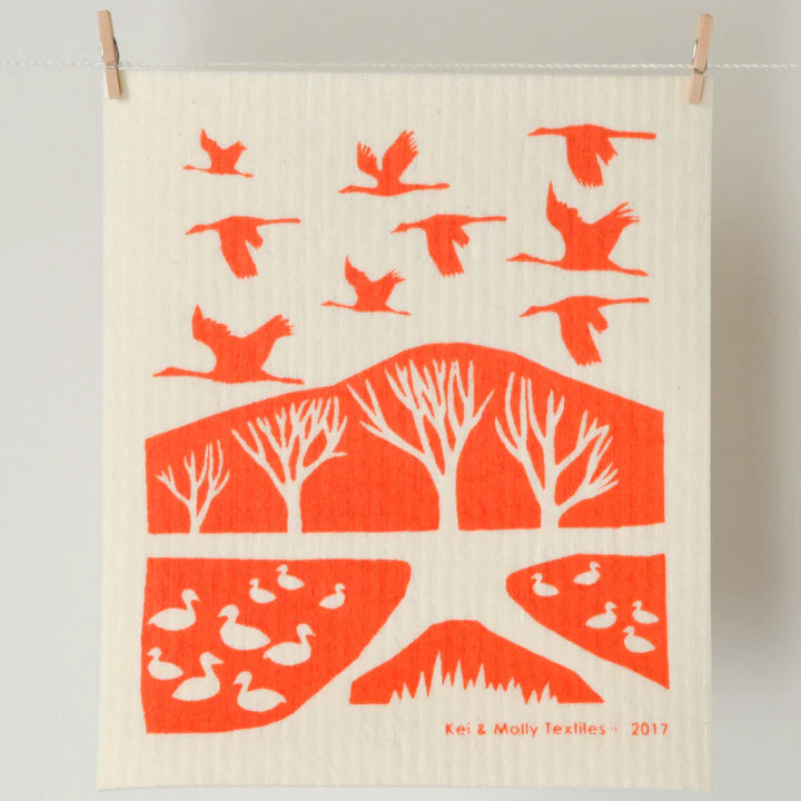 Kei & Molly - Sponge Cloth - Cranes (Burnt Orange)