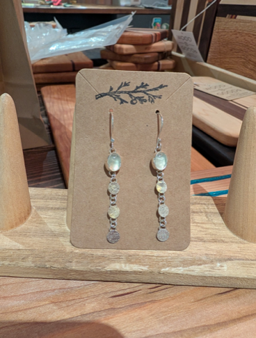 One Seed Designs - Prehnite and Sterling Circle Dangle Earrings