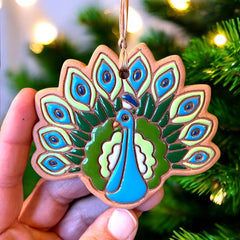 Peacock Artisanally Crafted Ornament: Purple
