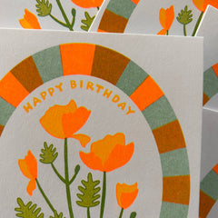 Wild Heart Poppy Birthday - Risograph Greeting Card  