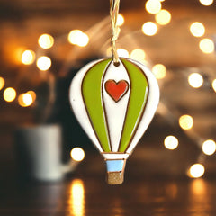 Hearts & Stripes Hot Air Balloon Artisanally Crafted Ornament: Green