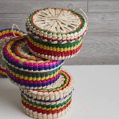 Mexican Woven Palm Tortilla Basket: Multi-Colored