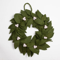 SALE - Winding Road - Felt Decoration - Wreath w/ White Holly