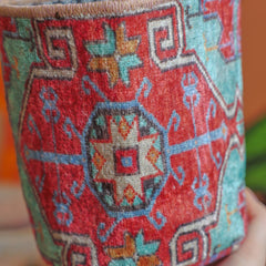 Vintage Rug Pattern Storage and Plant Basket