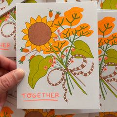Together bright bouquet - Risograph Greeting Card