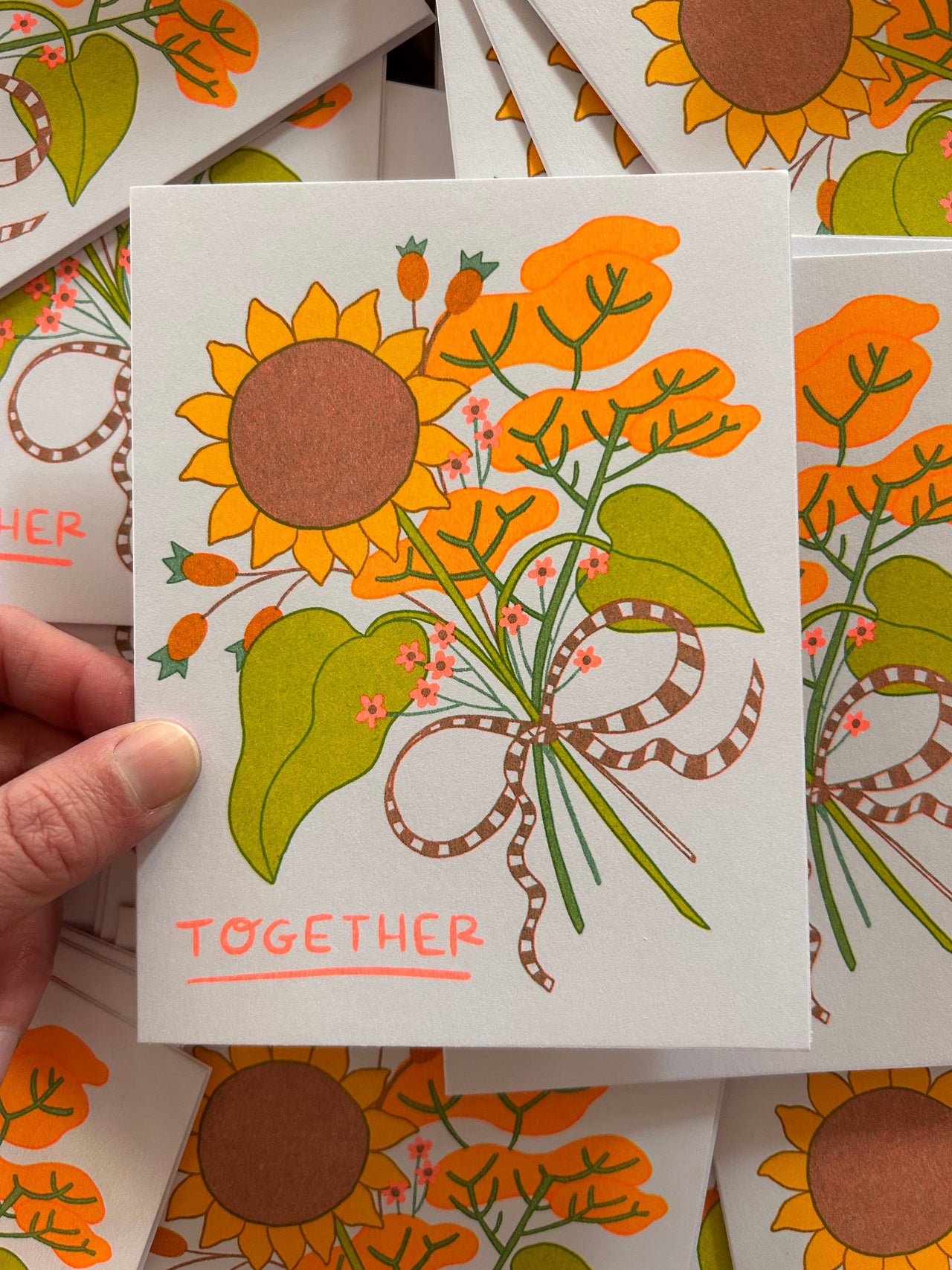 Together bright bouquet - Risograph Greeting Card