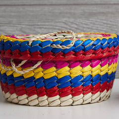 Mexican Woven Palm Tortilla Basket: Multi-Colored