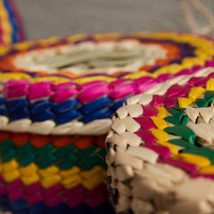 Mexican Woven Palm Tortilla Basket: Multi-Colored