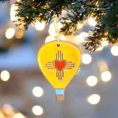 Heart With New Mexico Sun Symbol Hot Air Balloon Artisanally Crafted Ornament