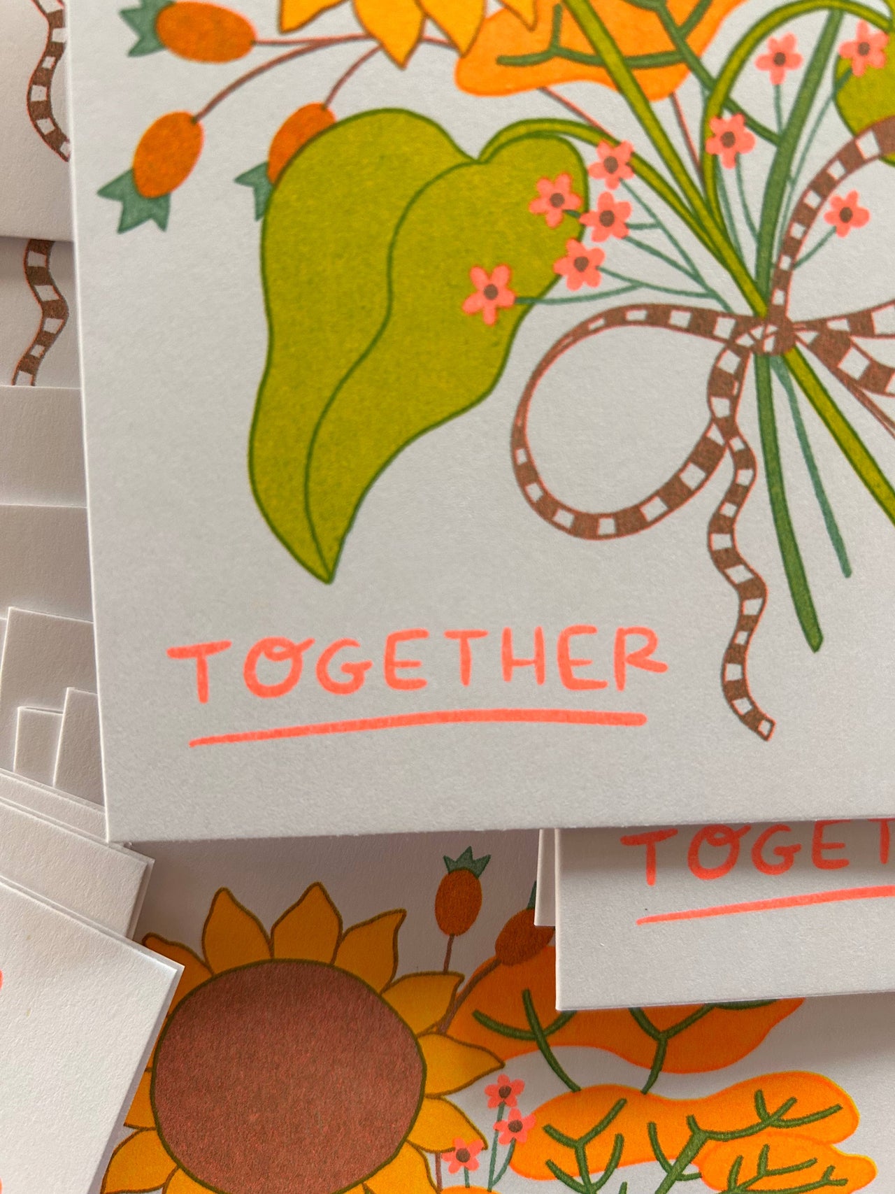 Together bright bouquet - Risograph Greeting Card
