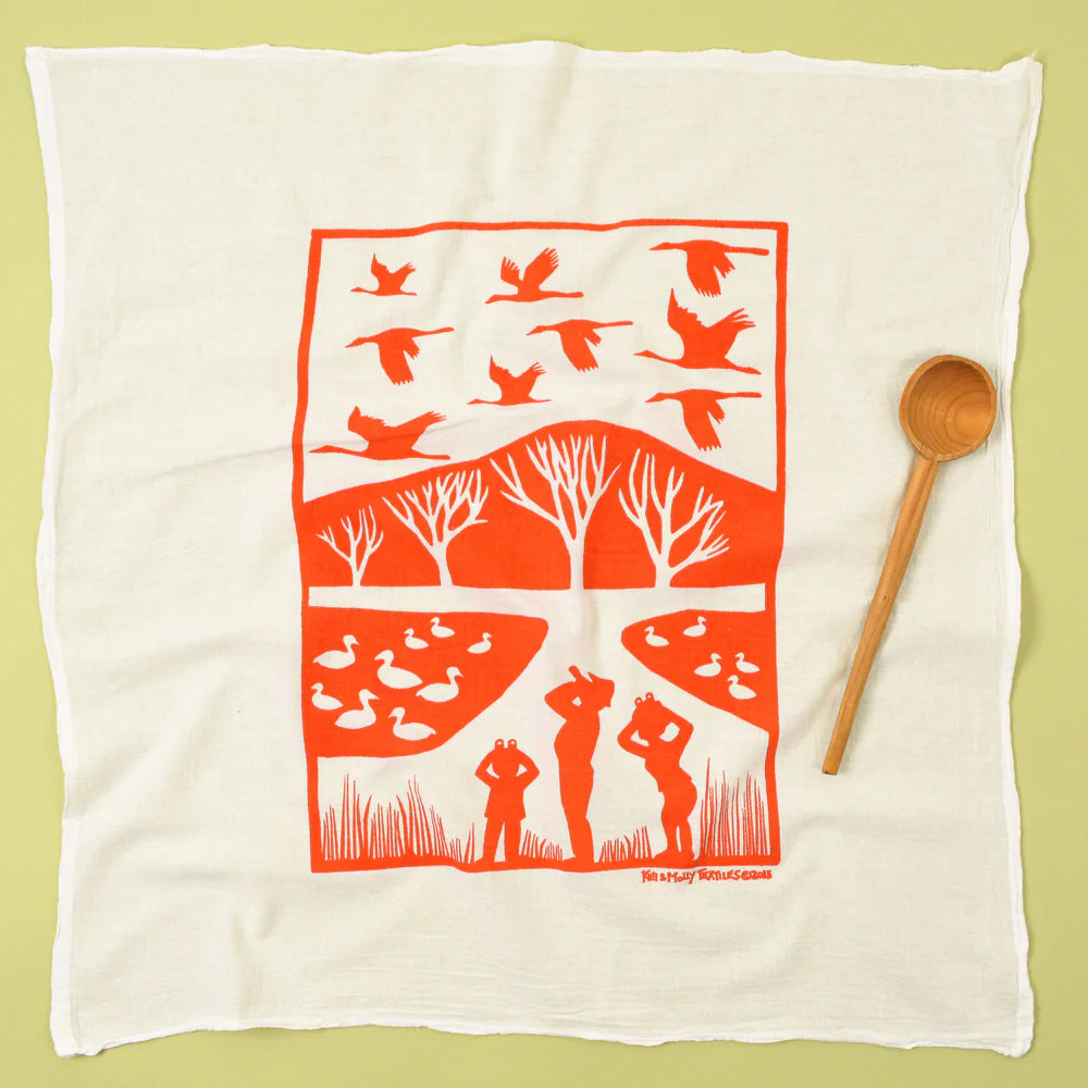 Kei & Molly - Tea Towel - Cranes (Burnt Orange)