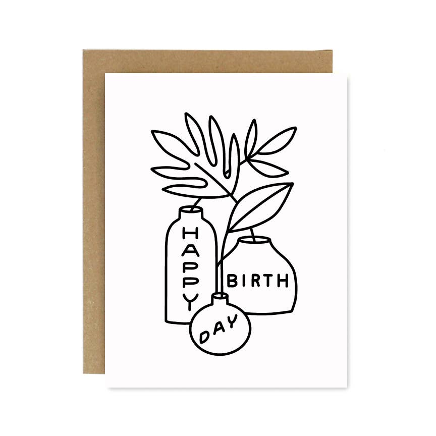 Worthwhile - Greeting Card - Happy Birthday Leaves & Vases