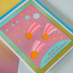 Have a Stellar Birthday - Risograph Greeting Card
