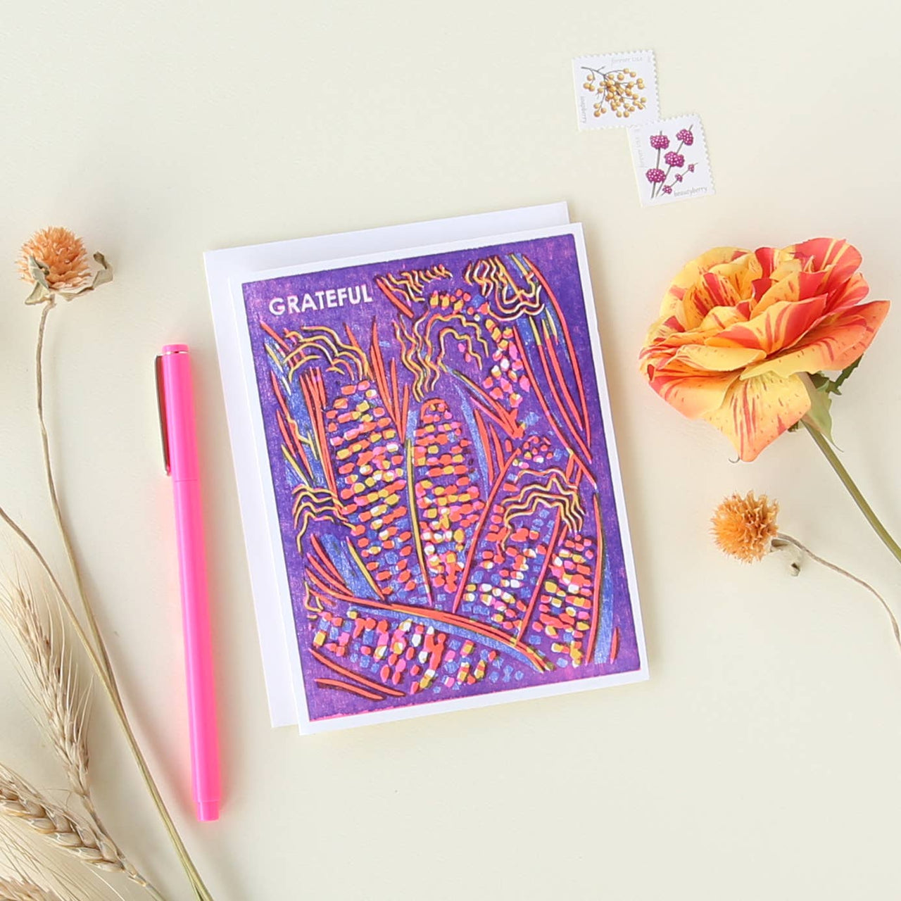 Grateful (Rainbow Corn) Gratitude Card