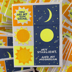 Sunshine, Starlight, Moonbeam - Risograph Greeting Card