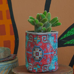 Vintage Rug Pattern Storage and Plant Basket