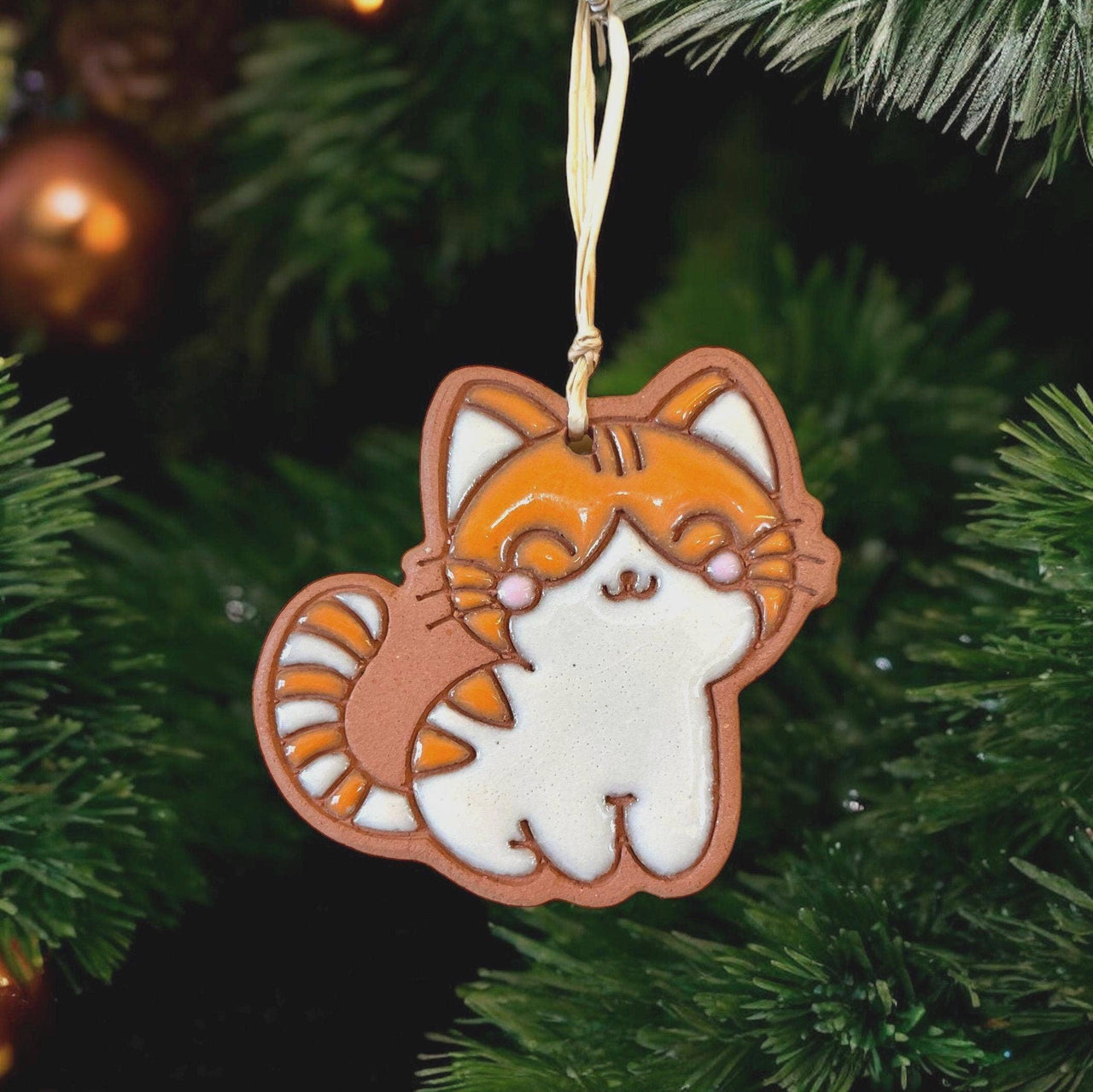 Kawaii Kitty Cat Artisanally Crafted Ornament : Orange