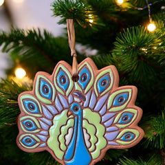 Peacock Artisanally Crafted Ornament: Purple