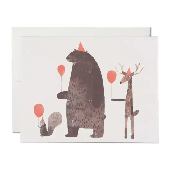 Red Cap Cards - Greeting Card - Happy Birthday Animals With Balloons