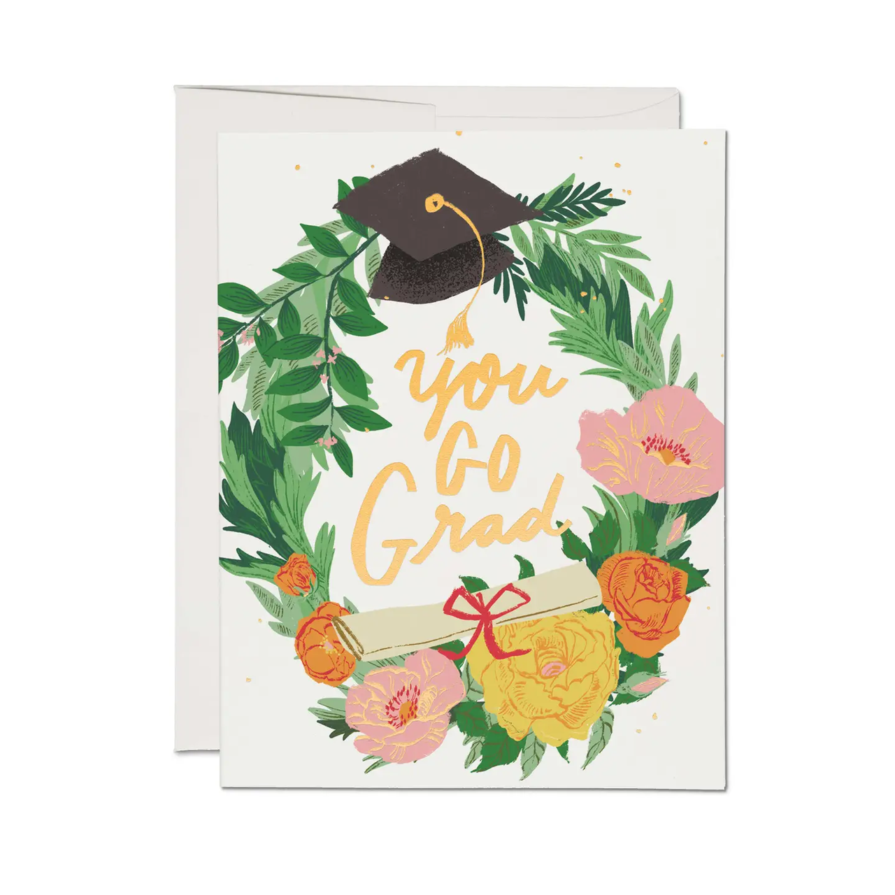 Red Cap Cards - Greeting Card -"You Go Grad" Wreath